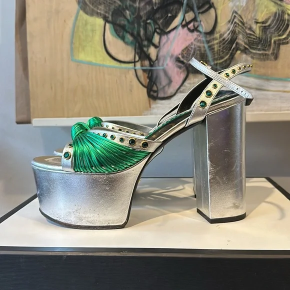 Gucci Shoes Gucci Crawford Platform Sandals Crystal Silver